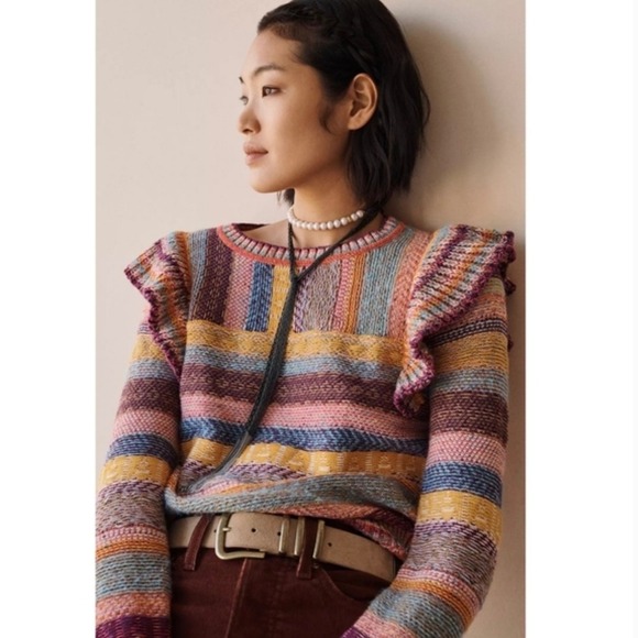 Anthropologie Sweaters - Anthropologie Pilcro Colorful Multicolor‎ Striped Knit Lalala Sweater Boho XS